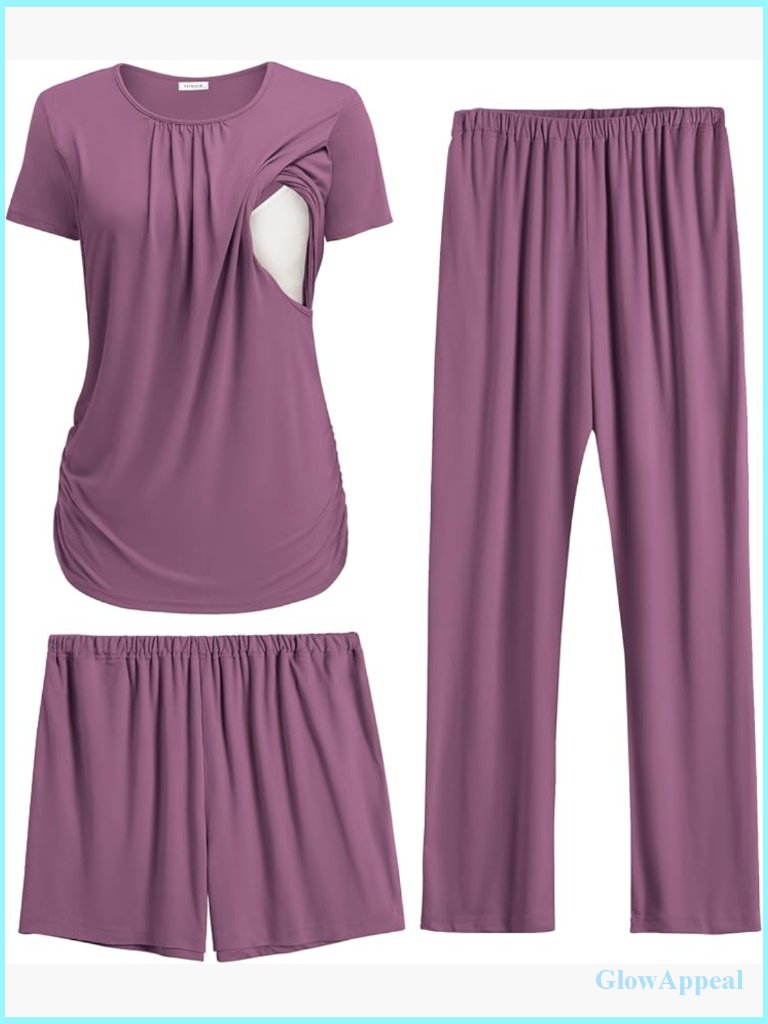 Maternity Nursing Pajama Set 3 Piece Postpartum Lounge Breastfeeding Pjs